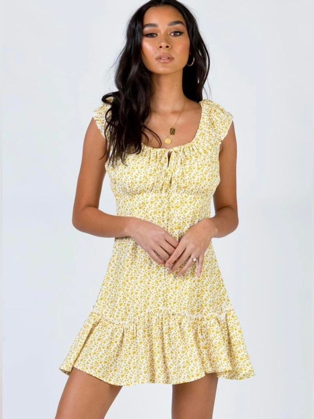 Yellow floral mini dress